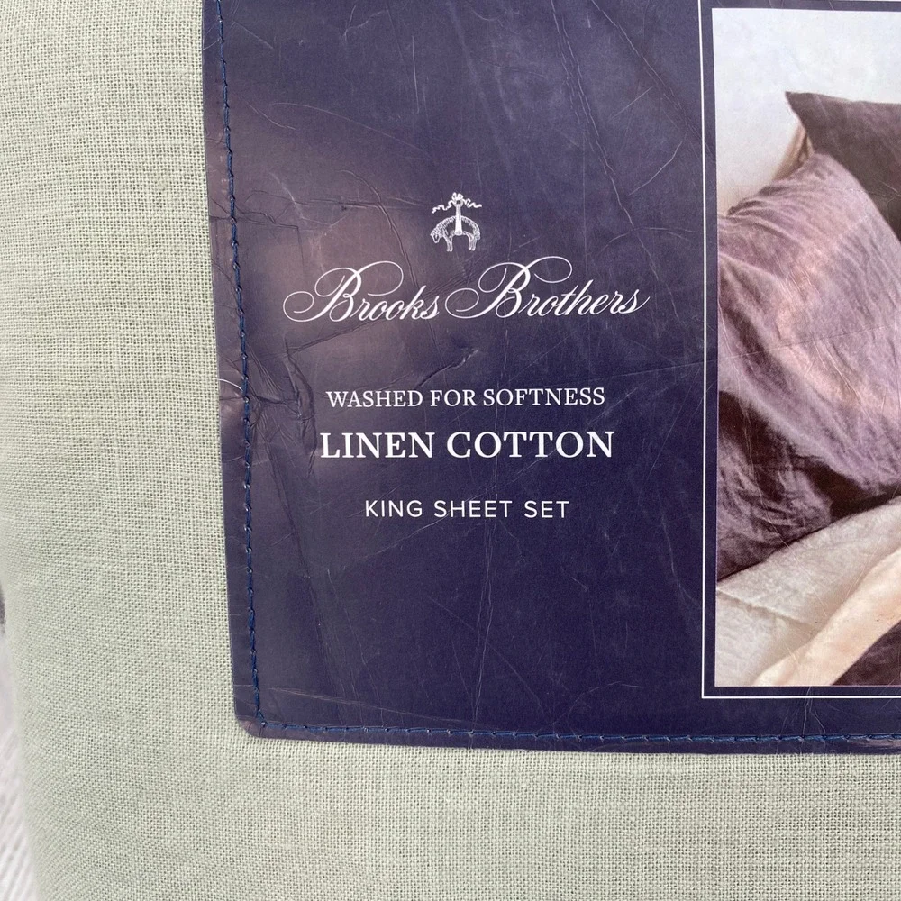 Brooks Brothers Sheet Set King Sage Green Linen Cotton Washed Softness Earthy